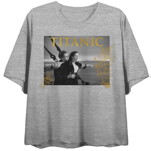 Titanic Jack & Rose Flying Pose Juniors Gray Melange Crop T-shirt : Target