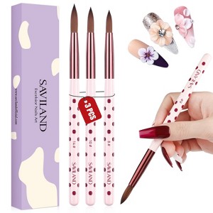 Saviland Kolinsky Trio Sculpt Set: #8/10/14 Brushes w/Rose Gold Handles - Core Acrylic & 3D Essentials for Nail Artists. - 1 of 4