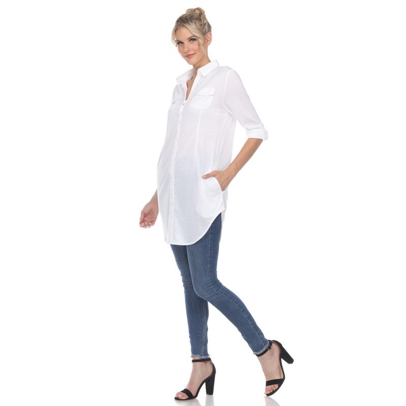 Women's Stretchy Button-Down Tunic - White Mark, 3 of 6