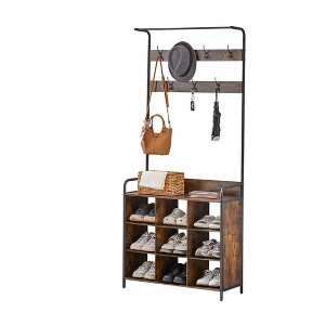 MaseiKar 3-in-1 Coat Rack and Shoe Storage Bench for Entryway, Hall Tree with Hooks and Hanging Rod, Rustic Shoe Rack Organizer - 1 of 4