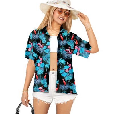 HAPPY BAY Women's Button Down Blouses Summer Party Short Sleeve Tropical Vacation Blouse Shirt Button Up Dress Hawaiian Shirts