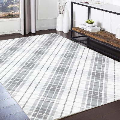 Washable Rug, Soft Low Pile Plaid Area Carpet, Non Slip Accent Throw Rug for Living Room Bedroom Dining Room Playroom Farmhouse