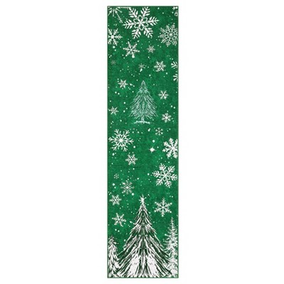 Christmas Area Rug, Red Green Snowflake Tree Rugs Washable Throw Runner Rugs Carpet for for Living Room Kitchen Dining Room Nursery Kids Room Office