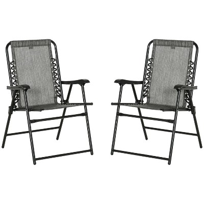 24.75'' Set of 2 Patio Folding Chairs, Outdoor Bungee Sling Chairs w/ Armrests, Portable Lawn Chairs