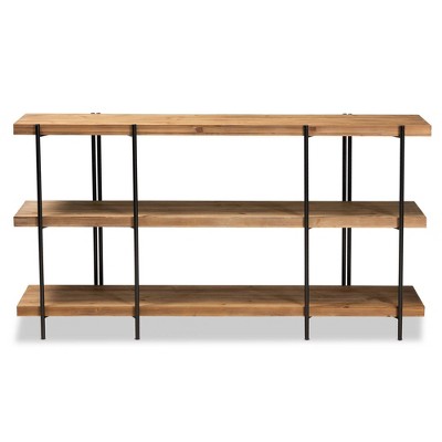 Natural Brown and Black Wood Metal Console Table with Storage