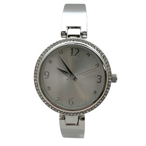 Olivia Pratt Round Face Rhinestone Bezel Soft Bangle Women Watch - 1 of 3