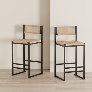 NicBex Set of 2 Bar Stools for Kitchen Island,Paper Rope Woven Counter Bar Stools with Footrests,Bar Chairs for Dining Rooms,Kitchens,Islands - 1 of 4