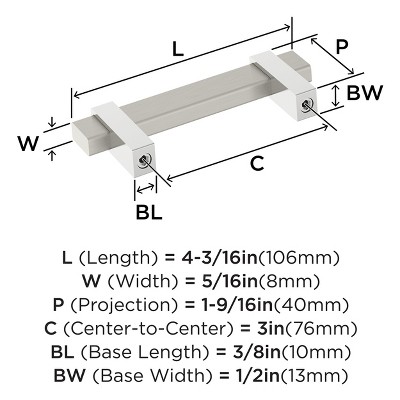 3 inch Satin Nickel Polished Chrome Modern Bar Pull