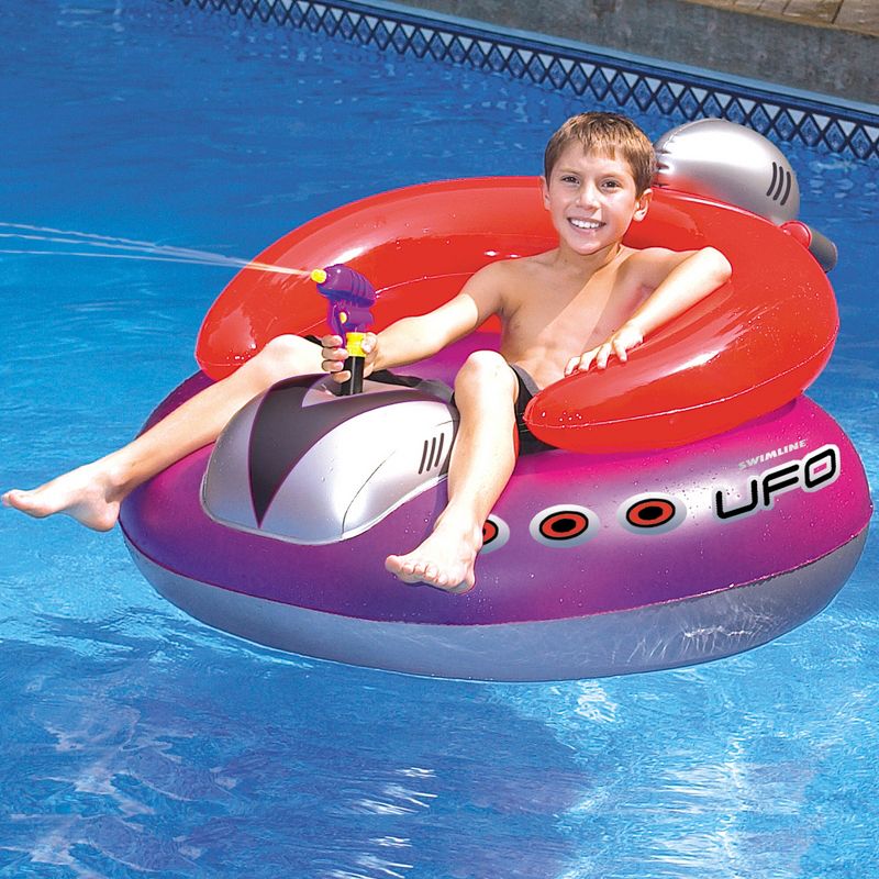 Swimline 45" Water Sports Inflatable UFO Squirter Spaceship 1-Person Swimming Pool Ride-On Float - Red/Purple, 2 of 3