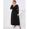 Plus Size Formal Maxi Dress for Curvy Women Wrap V Neck Dress Wedding Guest Dresses Lace Long Sleeve Fall Dress - 3 of 4