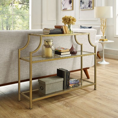 Gold and Glass Console Table with Storage Shelves