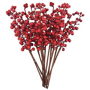 Aoibox 12 Pack Artificial Red Burgundy Berry Stems 11.2 Inch Faux Holly Branches for Christmas Tree Wreath Floral Arrangements Holiday Decor - 1 of 4
