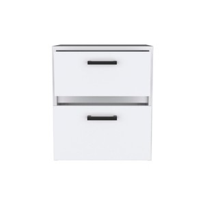 Gulches 18"H 2-Drawer Nightstand, White Particle Board Bedside Table with Metal Handles, Spacious Storage for Bedroom - 1 of 4
