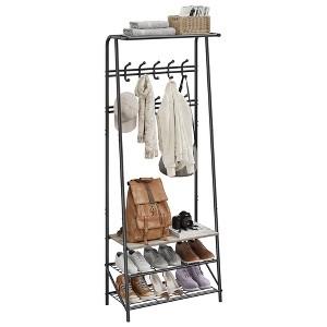 4 in 1 coat rack and shoe bench, 4-tier entrance hall tree with 5 hooks, multi-function hallway storage rack, bathroom, hallway - 1 of 4