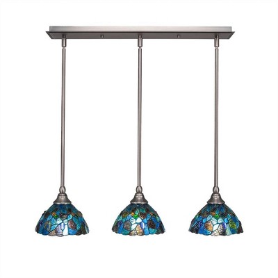 Toltec Lighting Any 3 - Light Chandelier in  Brushed Nickel with 7" Blue Mosaic Art Glass Shade