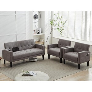 TYBOATLE 3-Piece Sofa Couch, Modern Linen Upholstered Sofa, 1 Loveseat & 1 Accent Chair Sofa with Deep Seats for Living Room,Light Gray - 1 of 4