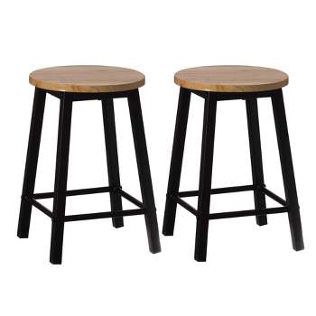 Vintiquewise Wooden 17.5" High Black Round Bar Stool with Footrest for Indoor and Outdoor