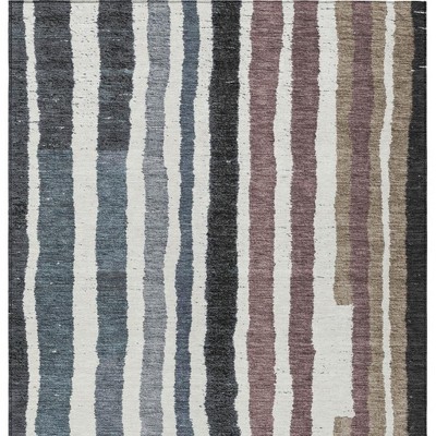 HomeRoots 3' X 5' Denim Blue Ivory And Charcoal Striped Washable Indoor Outdoor Area Rug