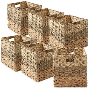 Casafield Mixed Weave Storage Baskets, Natural - Set of 2 Collapsible Cubes, Woven Bin Organizers for Bathroom, Bedroom, Laundry - 1 of 4