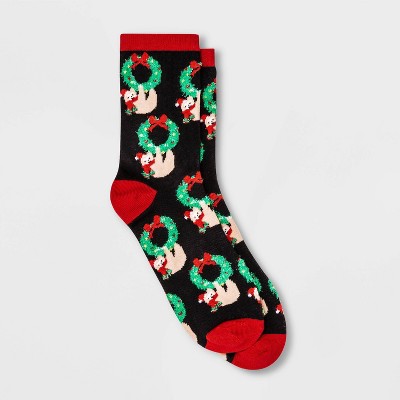 Women's Sloth Holiday Crew Socks - Wondershop™ Black 4-10