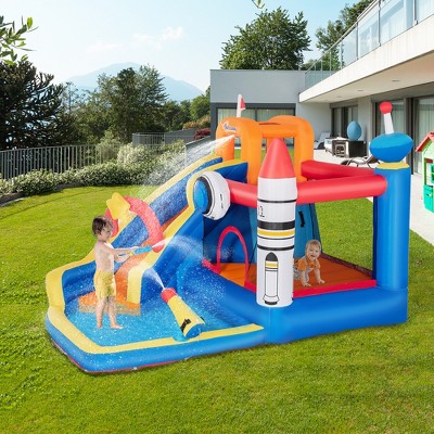 Outsunny Space Theme Inflatable Water Slide Bounce House with Pool and Cannon