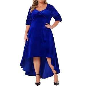 Agnes Orinda Women's Plus Size Velvet Sequin Glitter Half Sleeve Sweetheart Neck Asymmetrical Hem Party Prom Maxi Dresses - 1 of 4