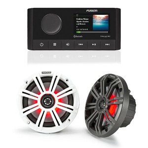 Fusion MS-RA210 Marine Entertainment System With Bluetooth & DSP, AM/FM, SiriusXM Ready with 1 Pair 45KM654L 6.5" White/Gray LED Marine Speakers - 1 of 4