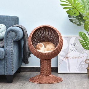 LAOTIES Elevated Cat Bed with Rotating Wicker Pod,Enclosed Rattan Cat House with Soft Cushion,Raised Basket for Indoor Cats - 1 of 4