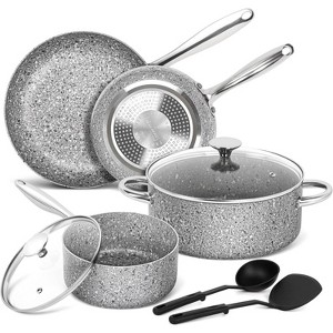 Michelangelo 8pc Granite Non Stick Pots and Pan Set with Lid - 1 of 4