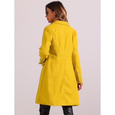 Allegra K Women's Notched Lapel Double Breasted Mid-Long Pea Coat Yellow X-Small — фото 3