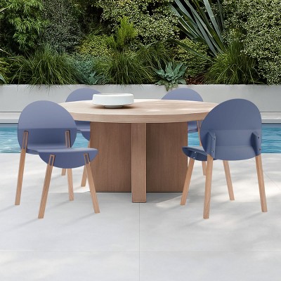Modern Armless Outdoor Chair Set of 4, All-Weather Patio Accent Seating with Sturdy Wood Legs for Porch, Garden or Balcony-The Pop Home
