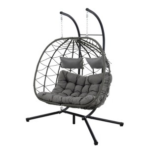 DSVIMOY 2 Persons Egg Chairs, Patio Egg Chair with Stand, Patio Hanging Egg Chair for Bedroom Living Room Balcony, Dark Gray, 58.2"*37"*74.8" - 1 of 4