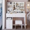 Okak Modern Left Bedside Storage Vanity Table with Sliding LED Mirror,Dressing Desk with Cushioned Stool,Makeup Table Set for Bedrooms - 2 of 4