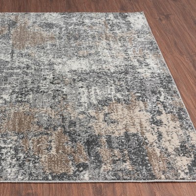 Gray Abstract 5' x 7' Stain-Resistant Synthetic Area Rug