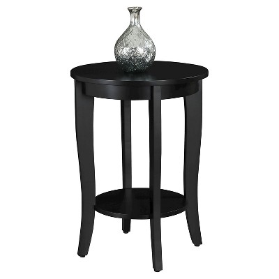 Black Round Wood Accent Table with Shelf