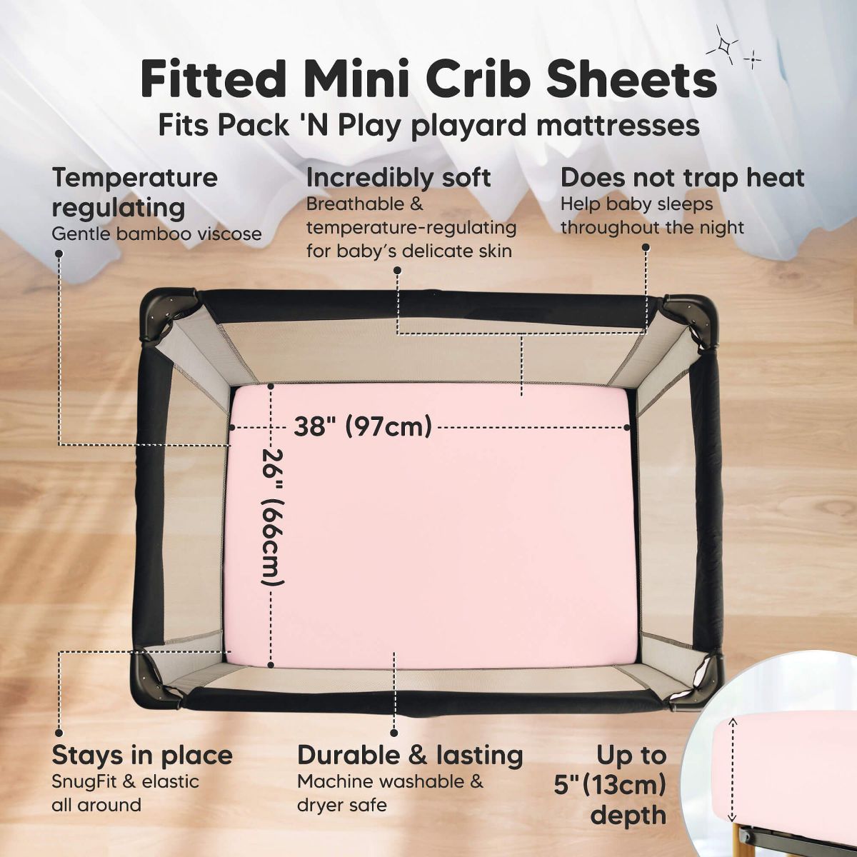 KeaBabies 2-Pack Isla Mini Crib Sheets, Pack and Play Sheets Fitted, Pack N Play Sheets, 38x26 Fitted Crib Sheet - thumbnail 2