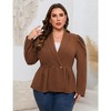Womens Plus Size Blazers Business Casual Knit Blazer for Work Long Sleeve Shawl Lapel Blazer Suit Jackets Brown 4XL - 3 of 4