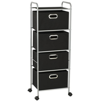 vidaXL Lightweight Durable Steel-Frame Shelving Unit with 4 Non-Woven Fabric Storage Boxes for Bedroom and Bathroom – Black/Silver
