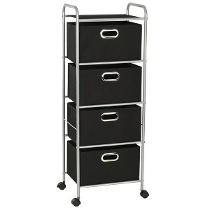 vidaXL Lightweight Durable Steel-Frame Shelving Unit with 4 Non-Woven Fabric Storage Boxes for Bedroom and Bathroom – Black/Silver - 1 of 4