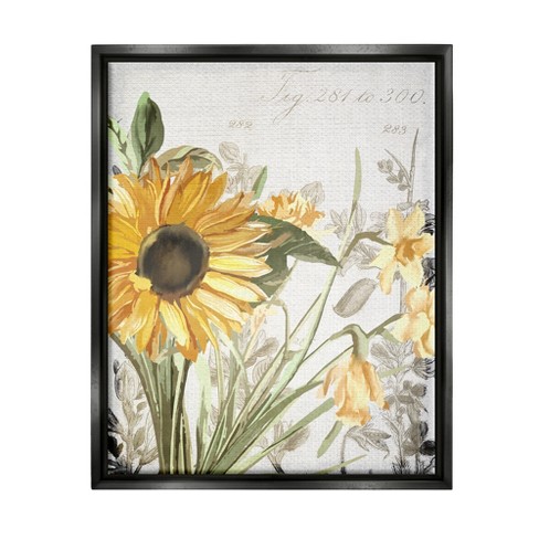 Stupell Industries Soft Sunflower Floral Over Vintage Plant ...