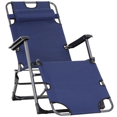 51.5'' Blue Patio Chaise Lounges Beach Lounge Chair & Camping Chair w/ Pillow & Pocket, Adjustable Chaise