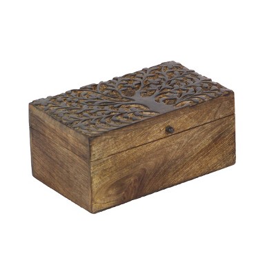 Rustic Hand-Carved Mango Wood Lidded Boxes Set of 3