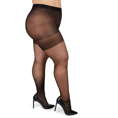 Memoi Women s Back Seam Cuban Heel Plus Size Curvy Control Top Pantyhose Black Black 7X