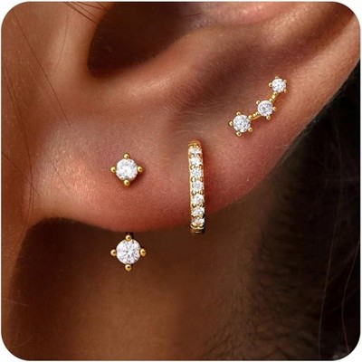 Small Sterling Silver Huggie Hoop Earrings Set for Women, 14K Gold Plated Hoops Stacks for Multiple Piercings