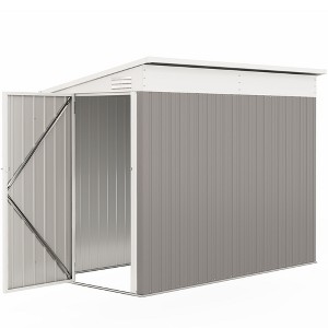 4' x 8' Lean to Garden Storage Shed, Outdoor Metal Tool House with Lockable Door Vents for Backyard Patio Lawn - 1 of 4