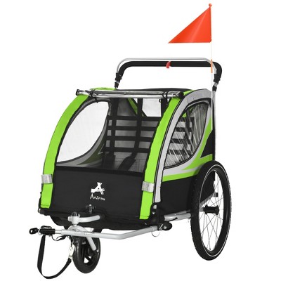 Green Foldable 2-in-1 Child Bike Trailer Stroller