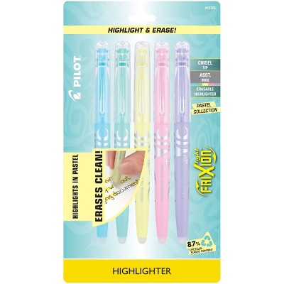 Pilot 5ct Frixion Light Pastel Erasable Highlighters Chisel Tip Assorted  Inks : Target