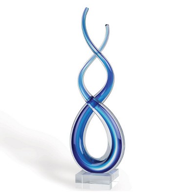 HomeRoots 20" Clear and Blue Murano Glass Modern Abstract Tabletop Sculpture