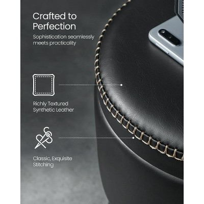 VASAGLE Ink Black Round Storage Ottoman Stool with Steel Legs