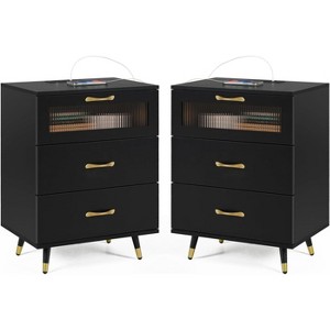 Modern Nightstand with Drawer, Mid Century Side Table Bedroom, Wood Dresser for Bedroom Cabinet, White - 1 of 4